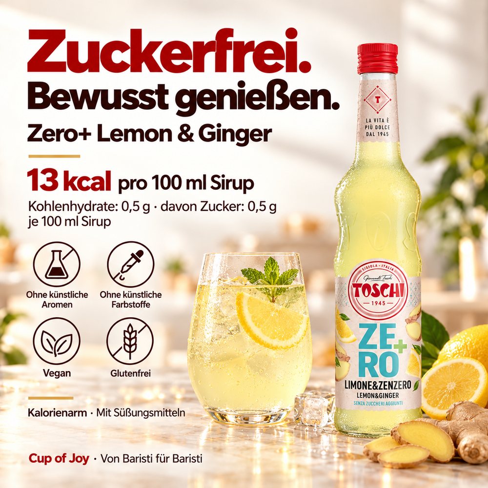 Toschi Zero+ Lemon & Ginger Syrup 560ml – Bild 2